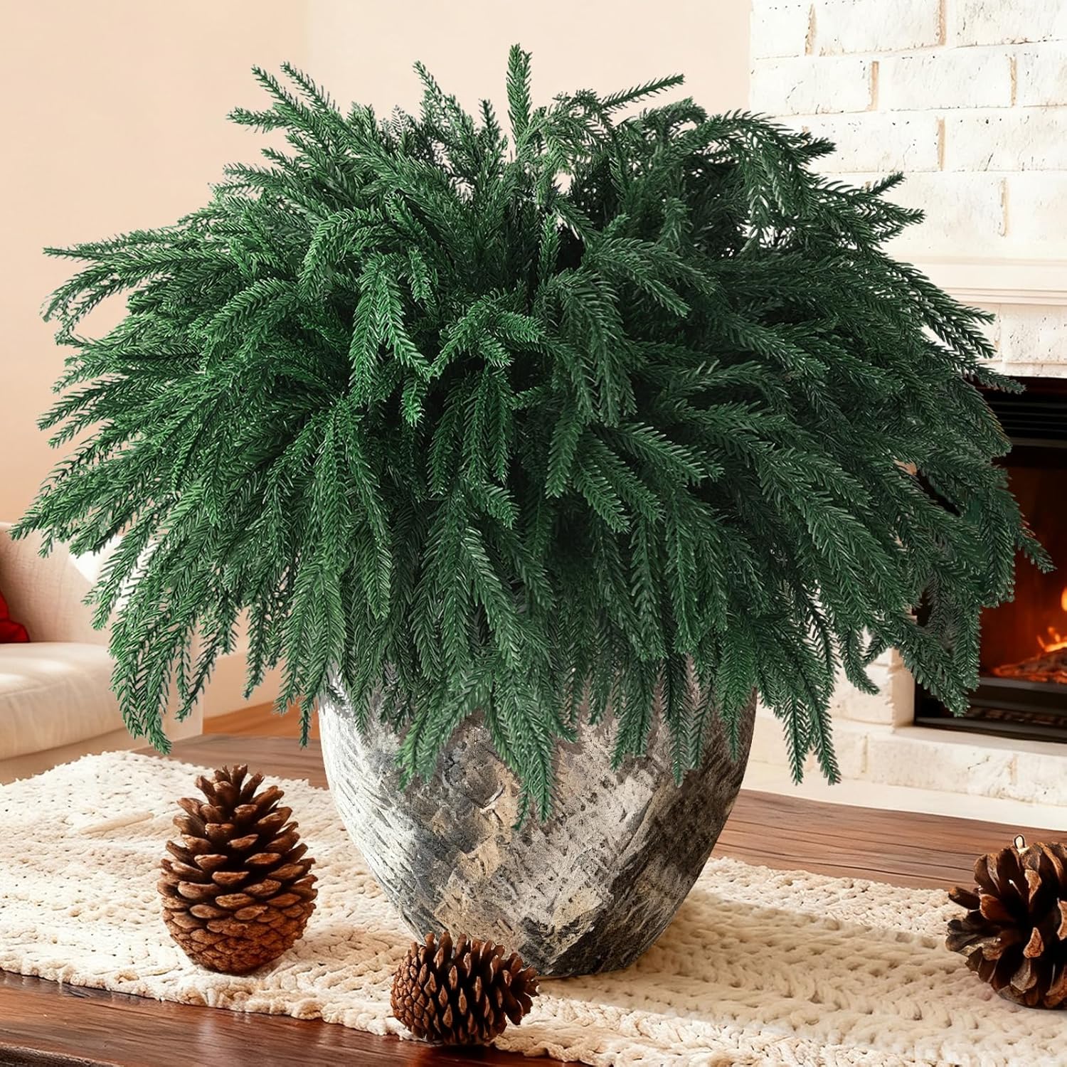 10 PCS Christmas Norfolk Pine Stems Real Touch Artificial Pine Branches
