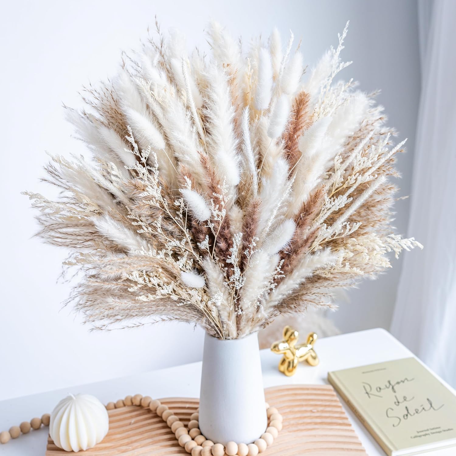 96PCS Natural Dried Pampas Grass Boho Home Decor Bouquet Phragmites Dried Flowers